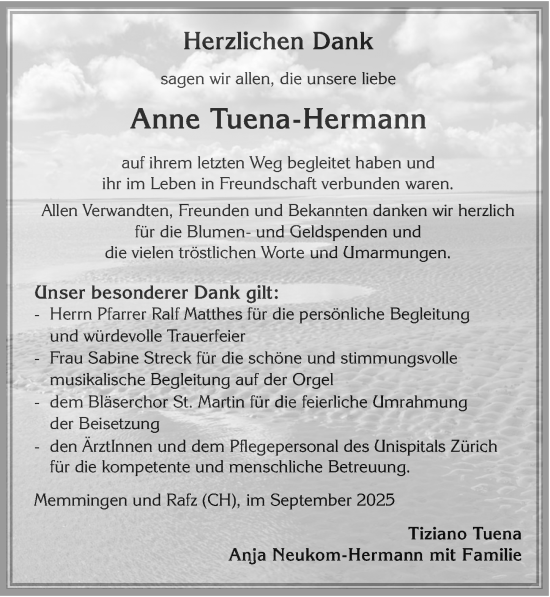 Traueranzeige von Anne Tuena-Hermann von Memminger Zeitung
