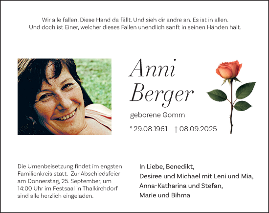 Traueranzeige von Anni Berger von Allgäuer Anzeigeblatt