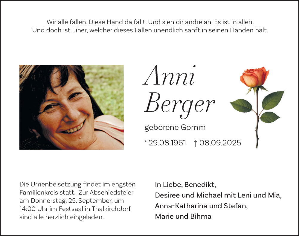 Traueranzeige für Anni Berger vom 20.09.2025 aus Der Westallgäuer