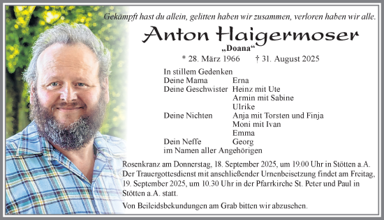 Traueranzeige von Anton Haigermoser von Allgäuer Zeitung, Marktoberdorf