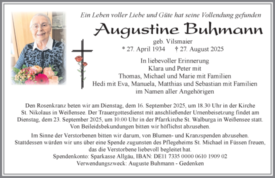 Traueranzeige von Augustine Buhmann von Allgäuer Zeitung, Füssen