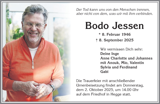 Traueranzeige von Bodo Jessen von Allgäuer Zeitung,Kempten
