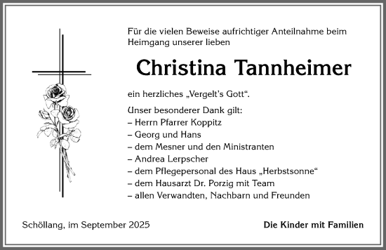 Traueranzeige von Christina Tannheimer von Allgäuer Anzeigeblatt