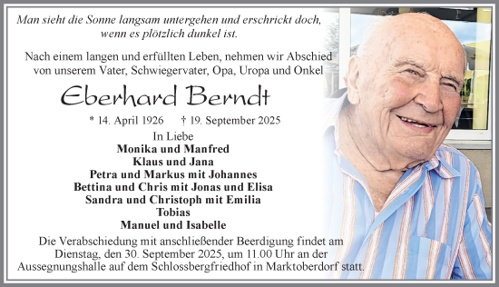 Traueranzeige von Eberhard Berndt von Allgäuer Zeitung, Marktoberdorf