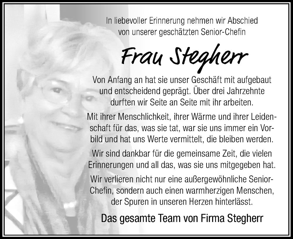  Traueranzeige für Frau Stegherr vom 27.09.2025 aus Der Westallgäuer