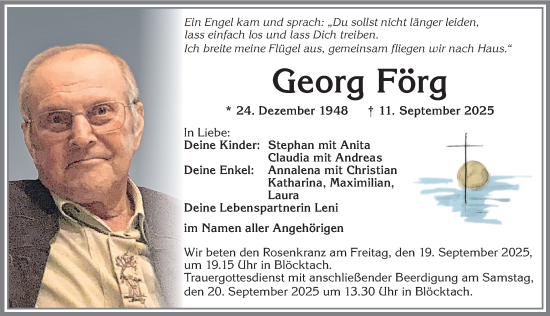 Traueranzeige von Georg Förg von Allgäuer Zeitung, Marktoberdorf