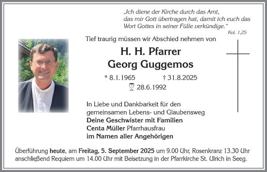 Traueranzeige von Georg Guggemos von Allgäuer Zeitung, Füssen
