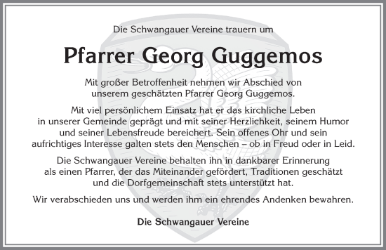 Traueranzeige von Georg Guggemos von Allgäuer Zeitung, Füssen