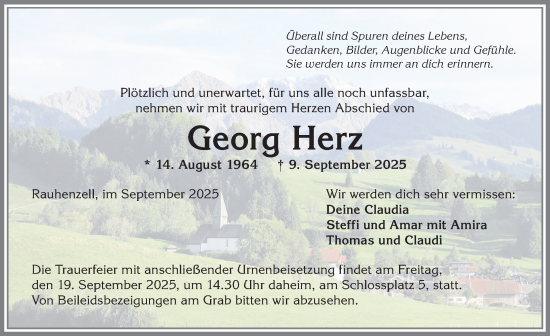Traueranzeige von Georg Herz von Allgäuer Anzeigeblatt