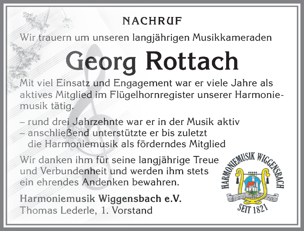  Traueranzeige für Georg Rottach vom 06.09.2025 aus Allgäuer Zeitung,Kempten