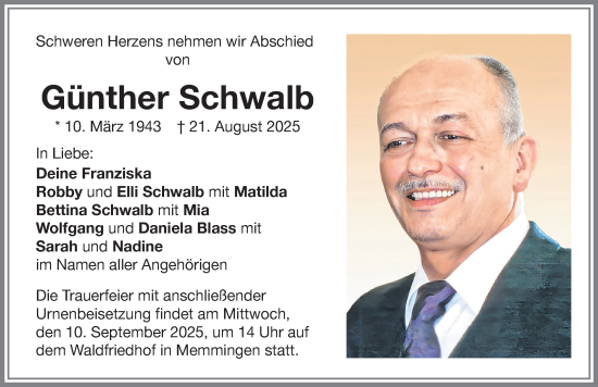 Traueranzeige von Günther Schwalb von Memminger Zeitung