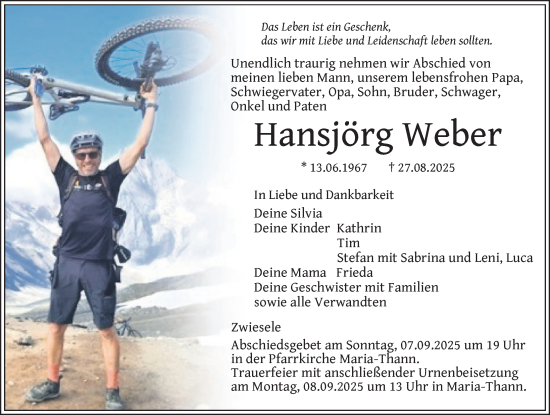 Traueranzeige von Hansjörg Weber von Der Westallgäuer