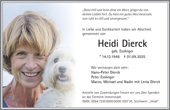 Traueranzeige von Heidi Dierck von Allgäuer Anzeigeblatt