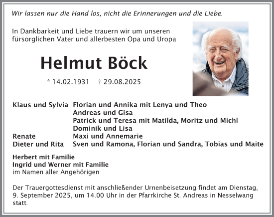 Traueranzeige von Helmut Böck von Allgäuer Zeitung, Füssen