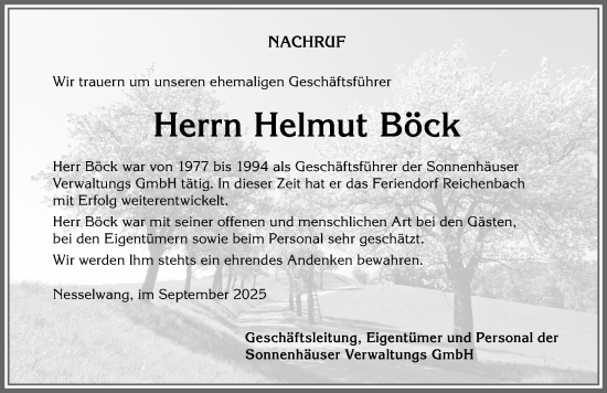 Traueranzeige von Helmut Böck von Allgäuer Zeitung, Füssen