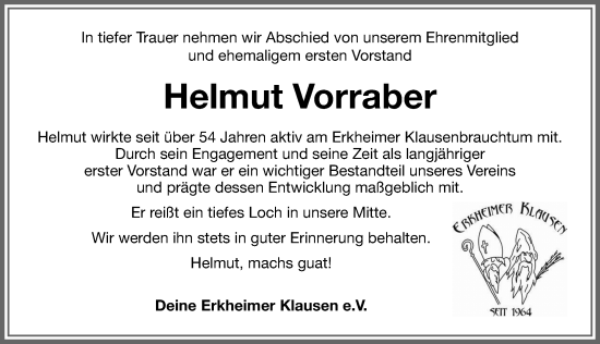 Traueranzeige von Helmut Vorraber von Memminger Zeitung