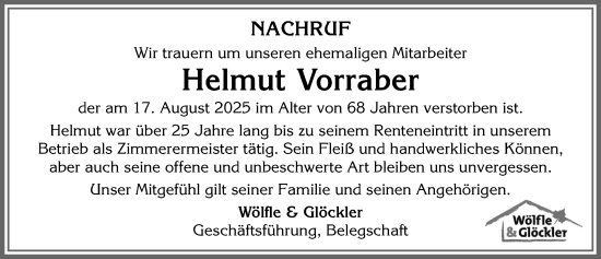 Traueranzeige von Helmut Vorraber von Memminger Zeitung