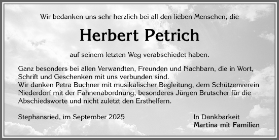 Traueranzeige von Herbert Petrich von Memminger Zeitung