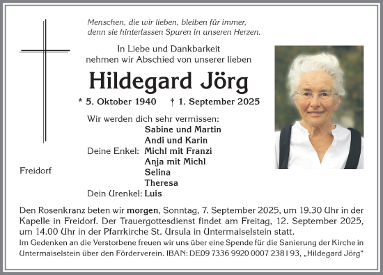 Traueranzeige von Hildegard Jörg von Allgäuer Anzeigeblatt