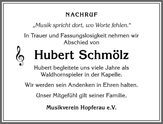 Traueranzeige von Hubert Schmölz von Allgäuer Zeitung, Füssen