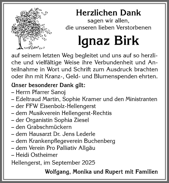 Traueranzeige von Ignaz Birk von Allgäuer Zeitung,Kempten