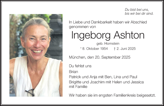 Traueranzeige von Ingeborg Ashton von Der Westallgäuer