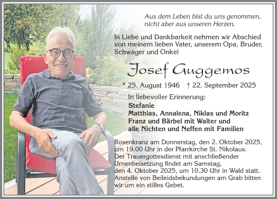 Traueranzeige von Josef Guggemos von Allgäuer Zeitung, Marktoberdorf