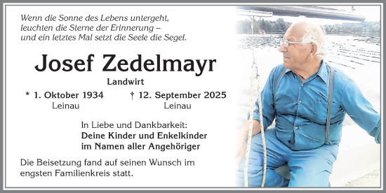 Traueranzeige von Josef Zedelmayr von Allgäuer Zeitung, Kaufbeuren/Buchloe