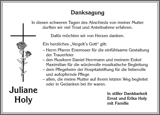Traueranzeige von Juliane Holy von Allgäuer Zeitung, Kaufbeuren/Buchloe
