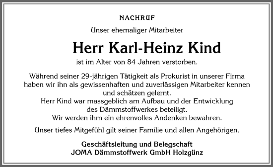 Traueranzeige von Karl-Heinz Kind von Memminger Zeitung