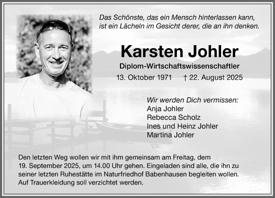Traueranzeige von Karsten Johler von Memminger Zeitung