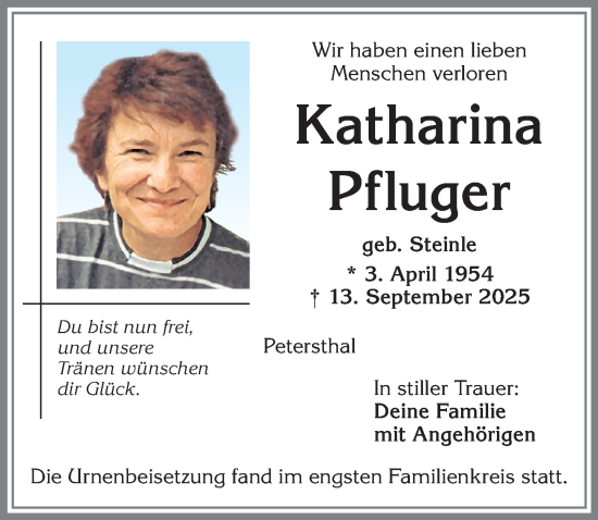 Traueranzeige von Katharina Pfluger von Allgäuer Zeitung,Kempten