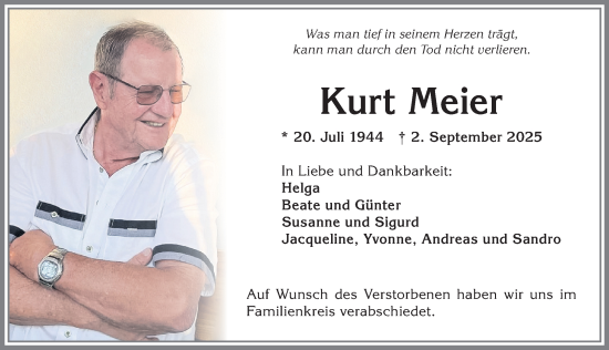 Traueranzeige von Kurt Meier von Allgäuer Zeitung,Kempten