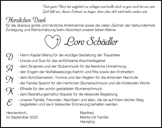 Traueranzeige von Lore Schädler von Der Westallgäuer