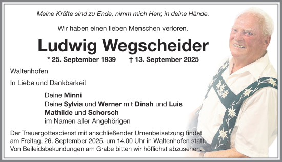 Traueranzeige von Ludwig Wegscheider von Allgäuer Zeitung,Kempten