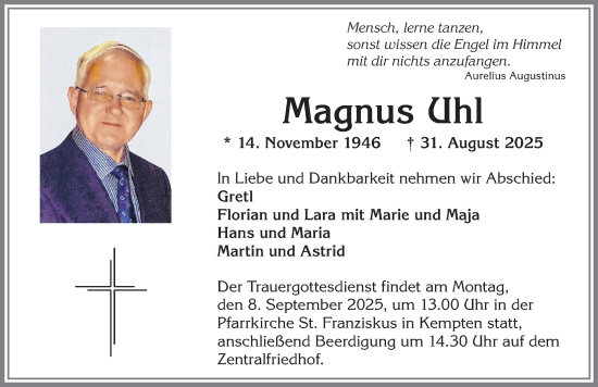 Traueranzeige von Magnus Uhl von Allgäuer Zeitung,Kempten