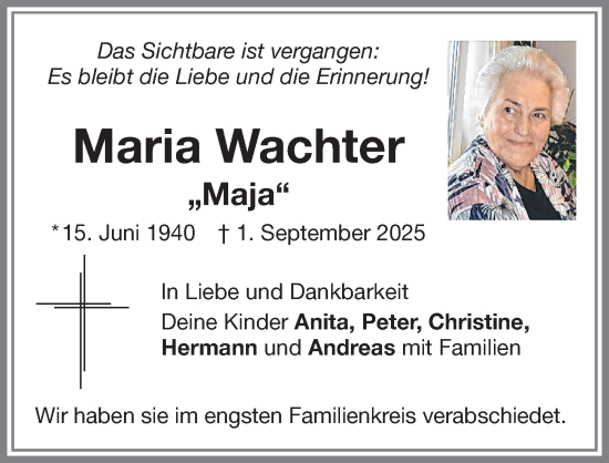 Traueranzeige von Maria Wachter von Allgäuer Zeitung,Kempten