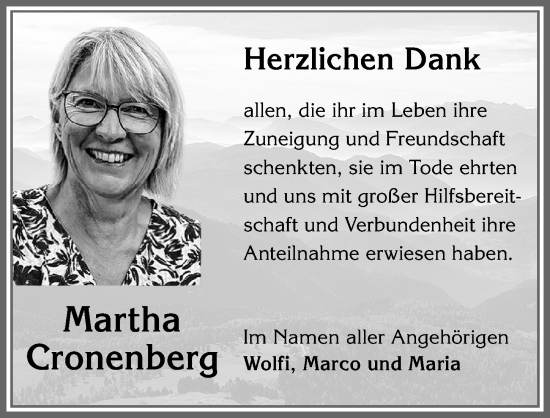 Traueranzeige von Martha Cronenberg von Allgäuer Zeitung,Kempten