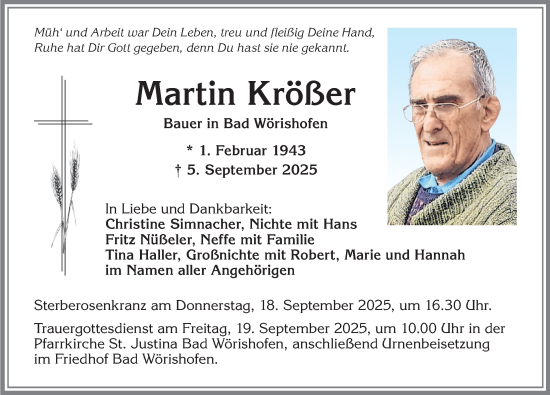 Traueranzeige von Martin Krößer von Memminger Zeitung