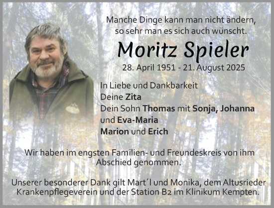 Traueranzeige von Moritz Spieler von Allgäuer Zeitung,Kempten