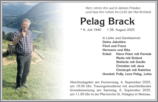 Traueranzeige von Pelag Brack von Allgäuer Zeitung,Kempten
