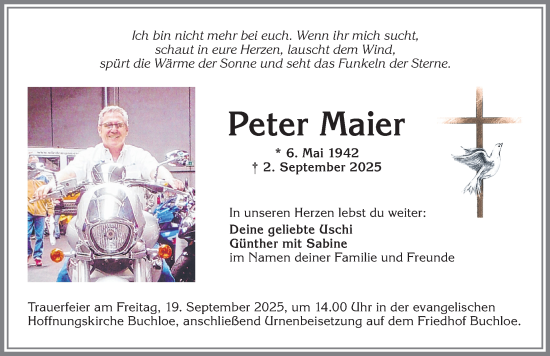 Traueranzeige von Peter Maier von Allgäuer Zeitung, Kaufbeuren/Buchloe