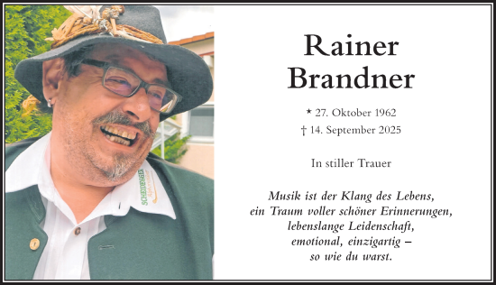 Traueranzeige von Rainer Brandner von Der Westallgäuer