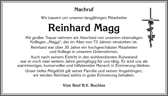 Traueranzeige von Reinhard Magg von Mindelheimer Zeitung, Augsburger Allgemeine