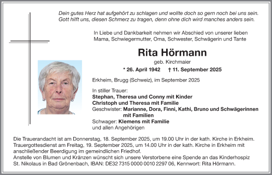 Traueranzeige von Rita Hörmann von Memminger Zeitung