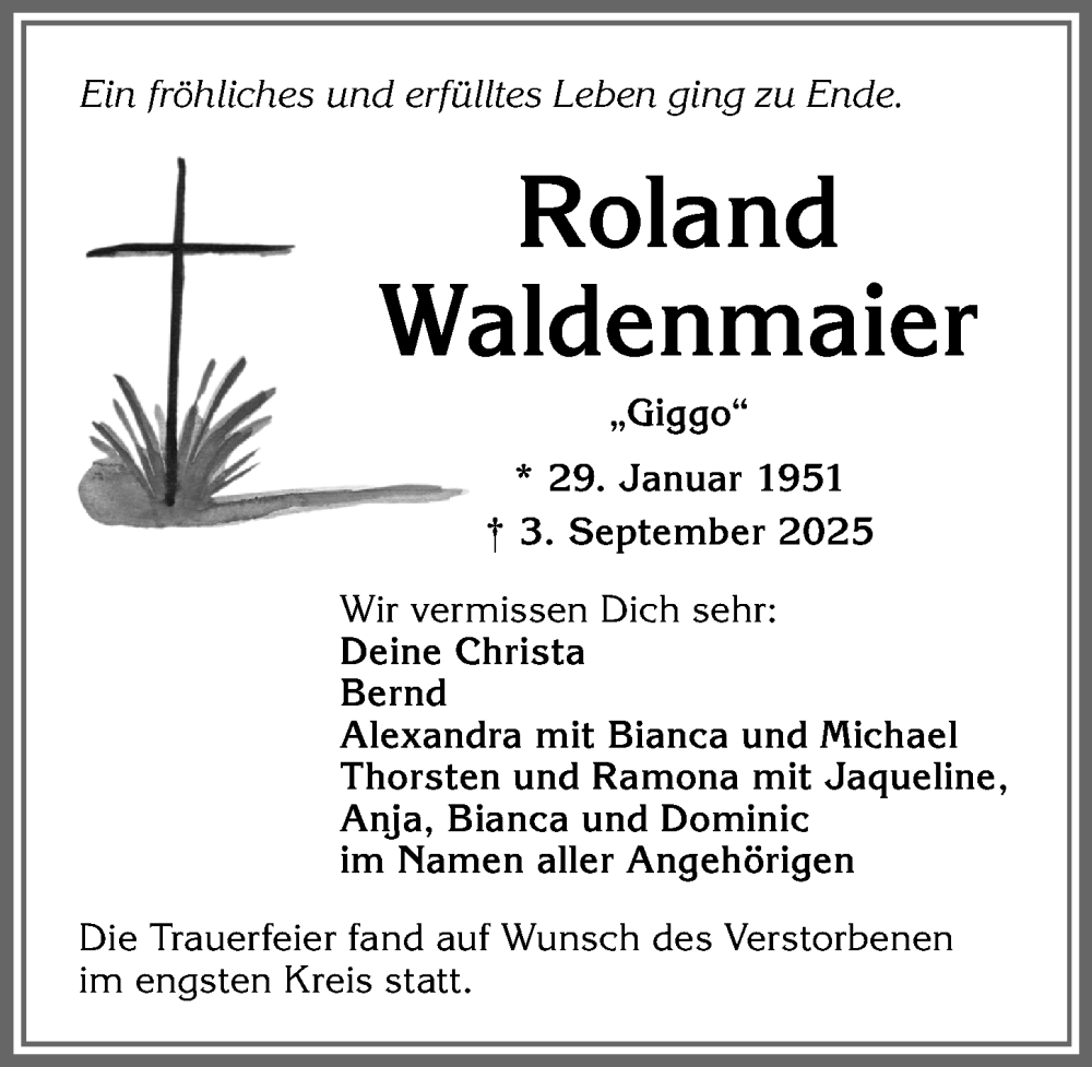  Traueranzeige für Roland Waldenmaier vom 20.09.2025 aus Allgäuer Zeitung,Kempten