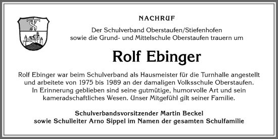 Traueranzeige von Rolf Ebinger von Allgäuer Anzeigeblatt