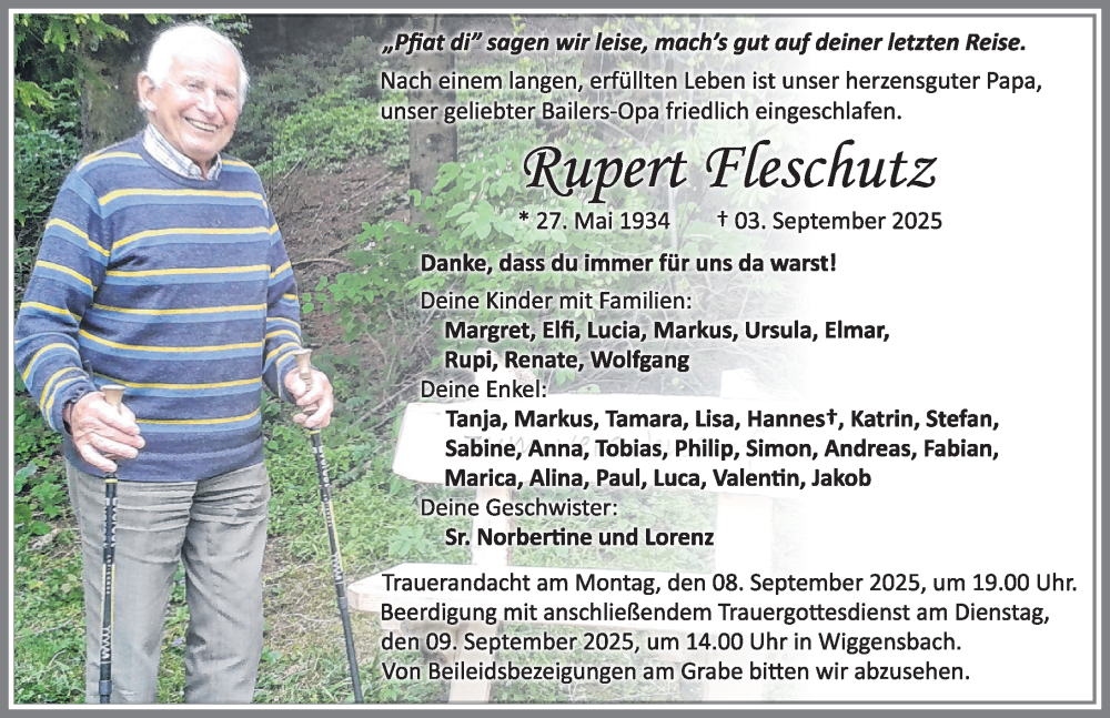  Traueranzeige für Rupert Fleschutz vom 06.09.2025 aus Allgäuer Zeitung,Kempten