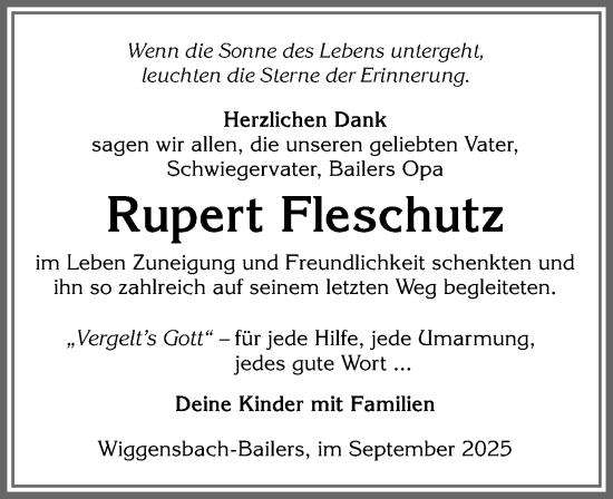 Traueranzeige von Rupert Fleschutz von Allgäuer Zeitung,Kempten