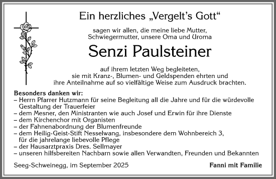 Traueranzeige von Senzi Paulsteiner von Allgäuer Zeitung, Füssen